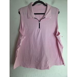 Talbots Pastel Pink Cotton Sleeveless 1/4 Zipper Polo Shirt size 3X